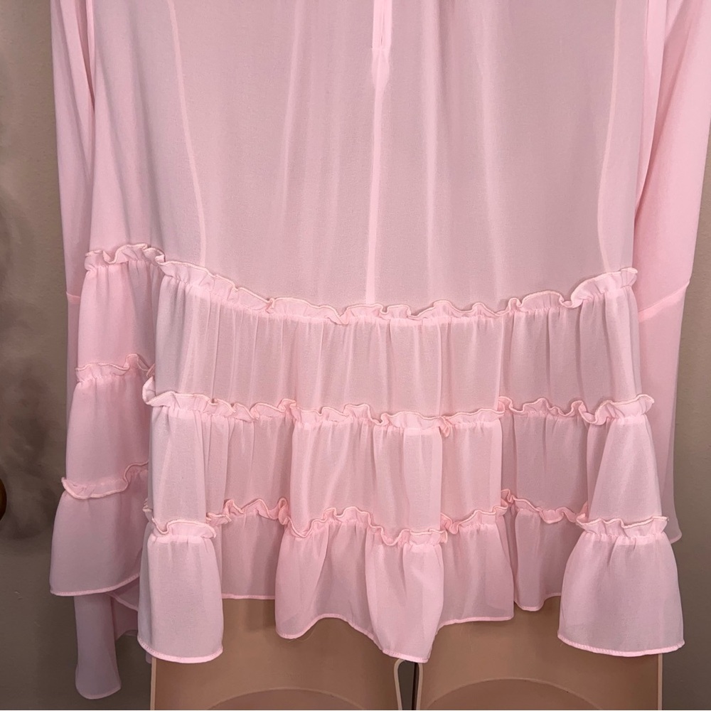 Size 26 Torrid 4 Pink Ruffle Blouse Long Sleeve Feminine Coquette Pastel - Picture 11 of 15